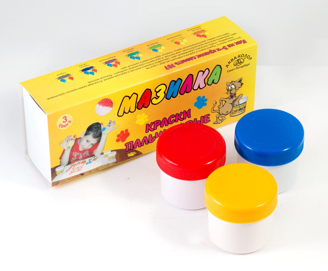 Краски пальчиковые "Мазилка" для детей от 3-х лет, набор 3 цвета, 150 мл.